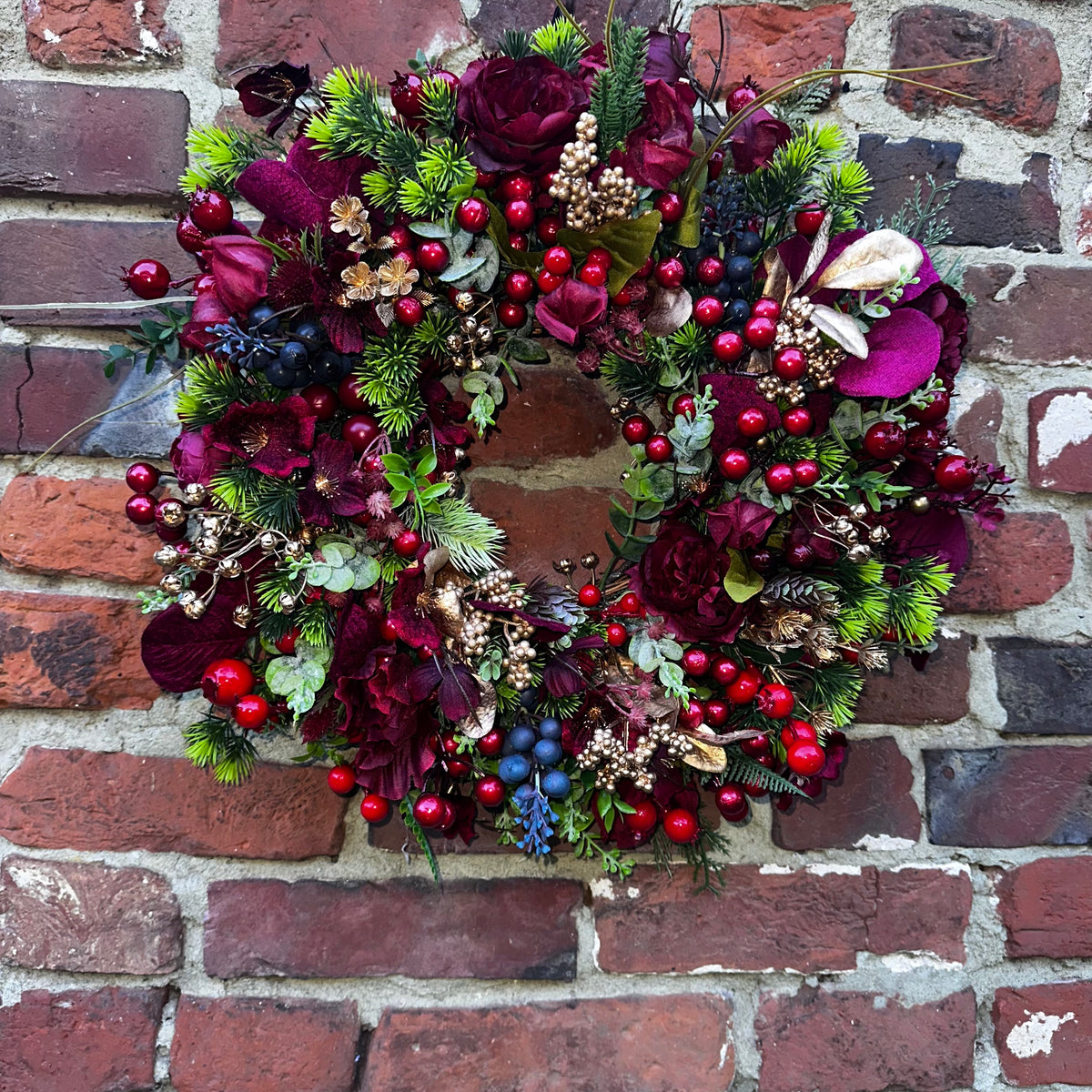“Hermione” Wine, Burgundy & Gold deluxe Wreath