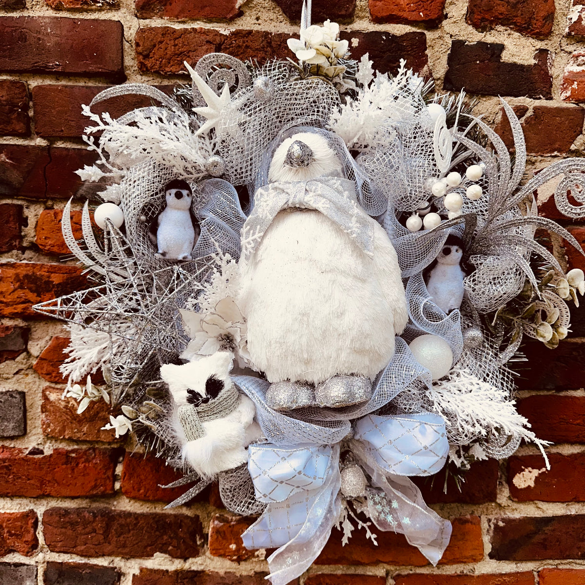 Peter the Penguin in a winter wonderland wreath