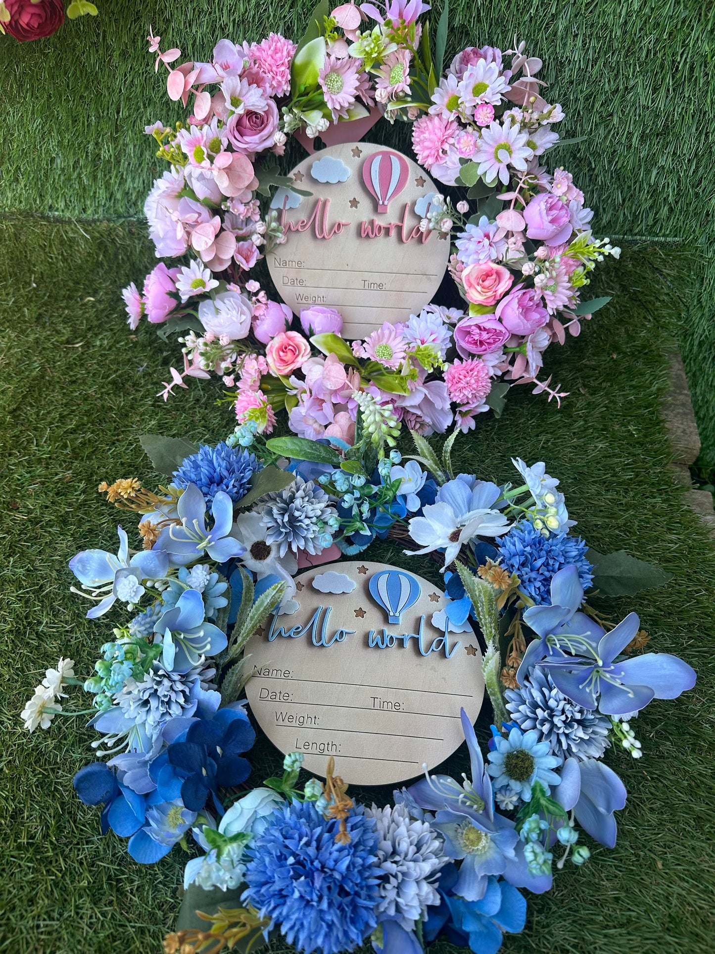 Pink “hello world” baby birth gift/announcement wreath