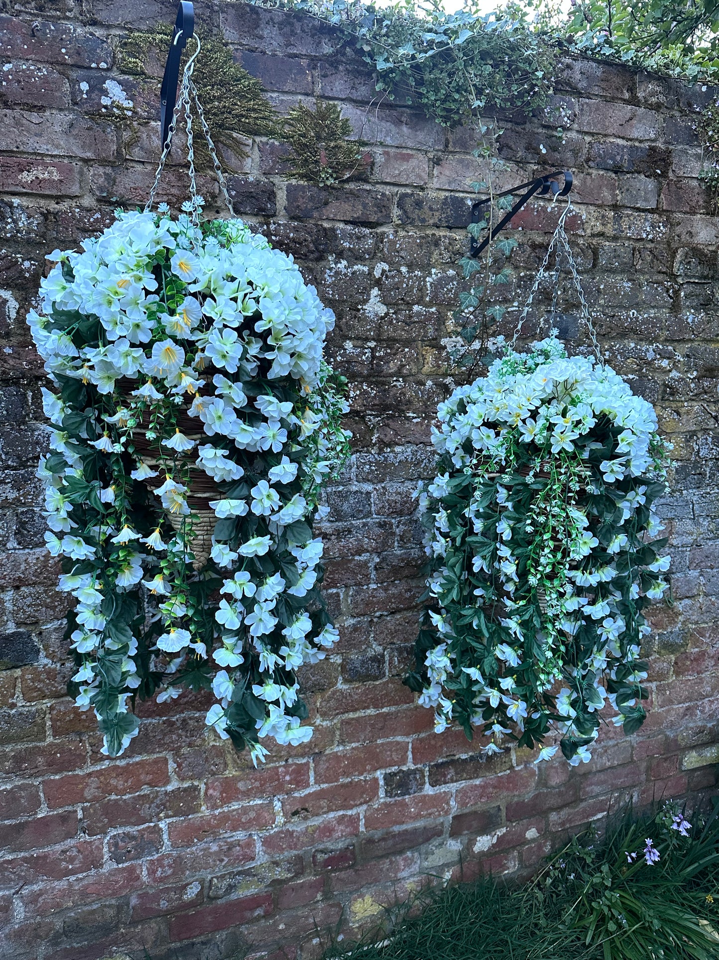 white standard hanging baskets