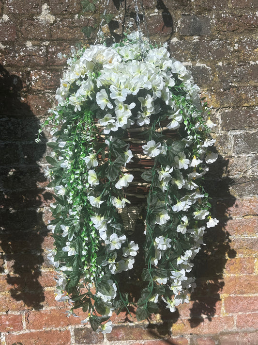 white standard hanging baskets