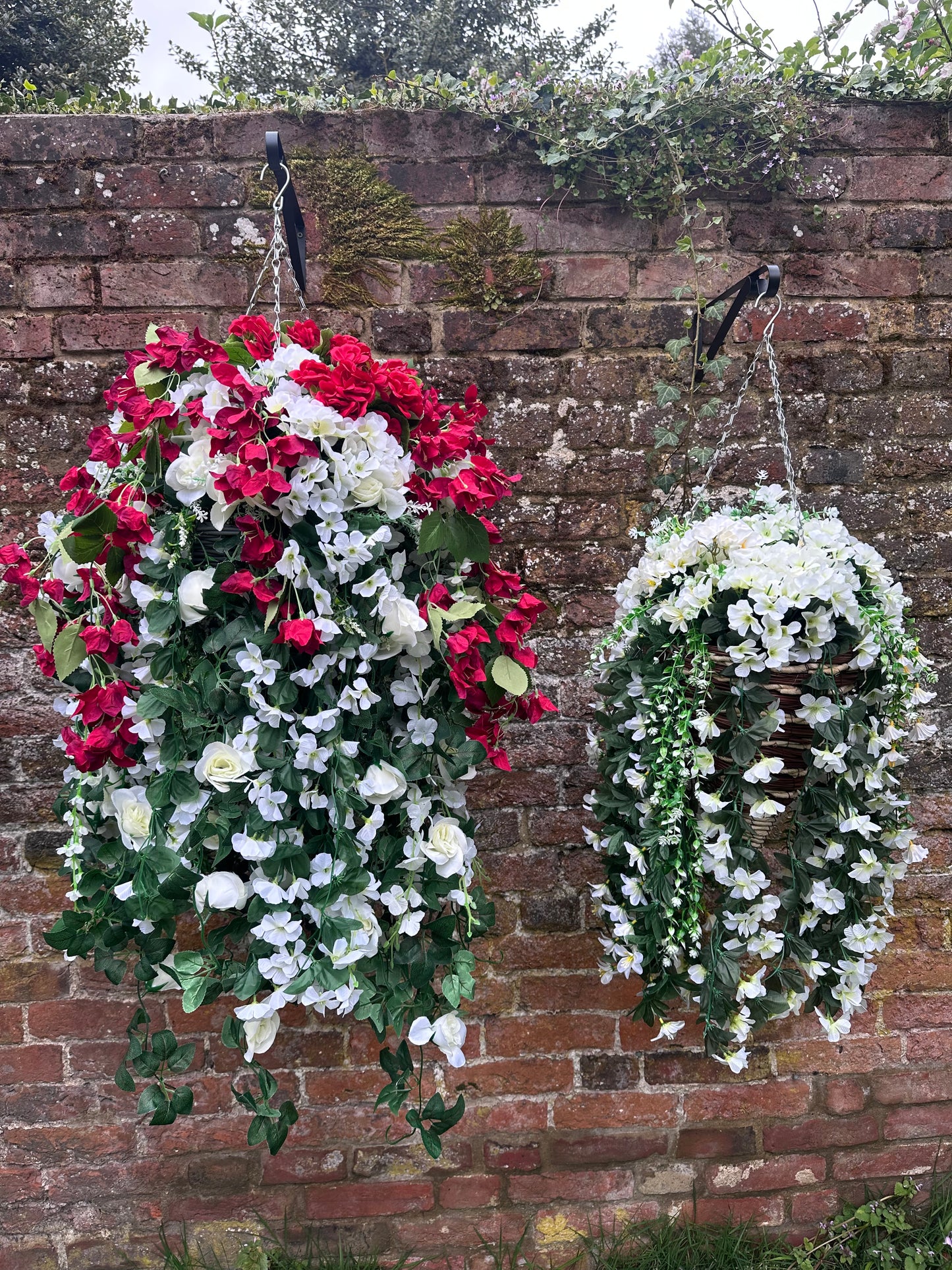 Deluxe red & white florals 14” hanging basket