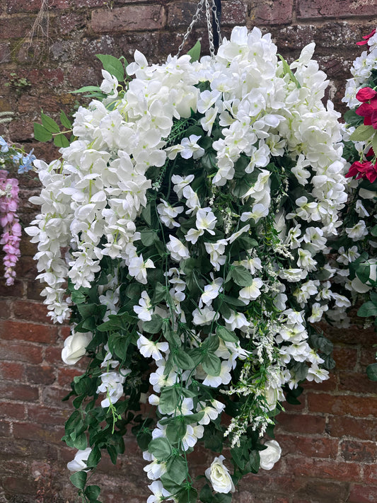 Deluxe white florals 14” hanging basket