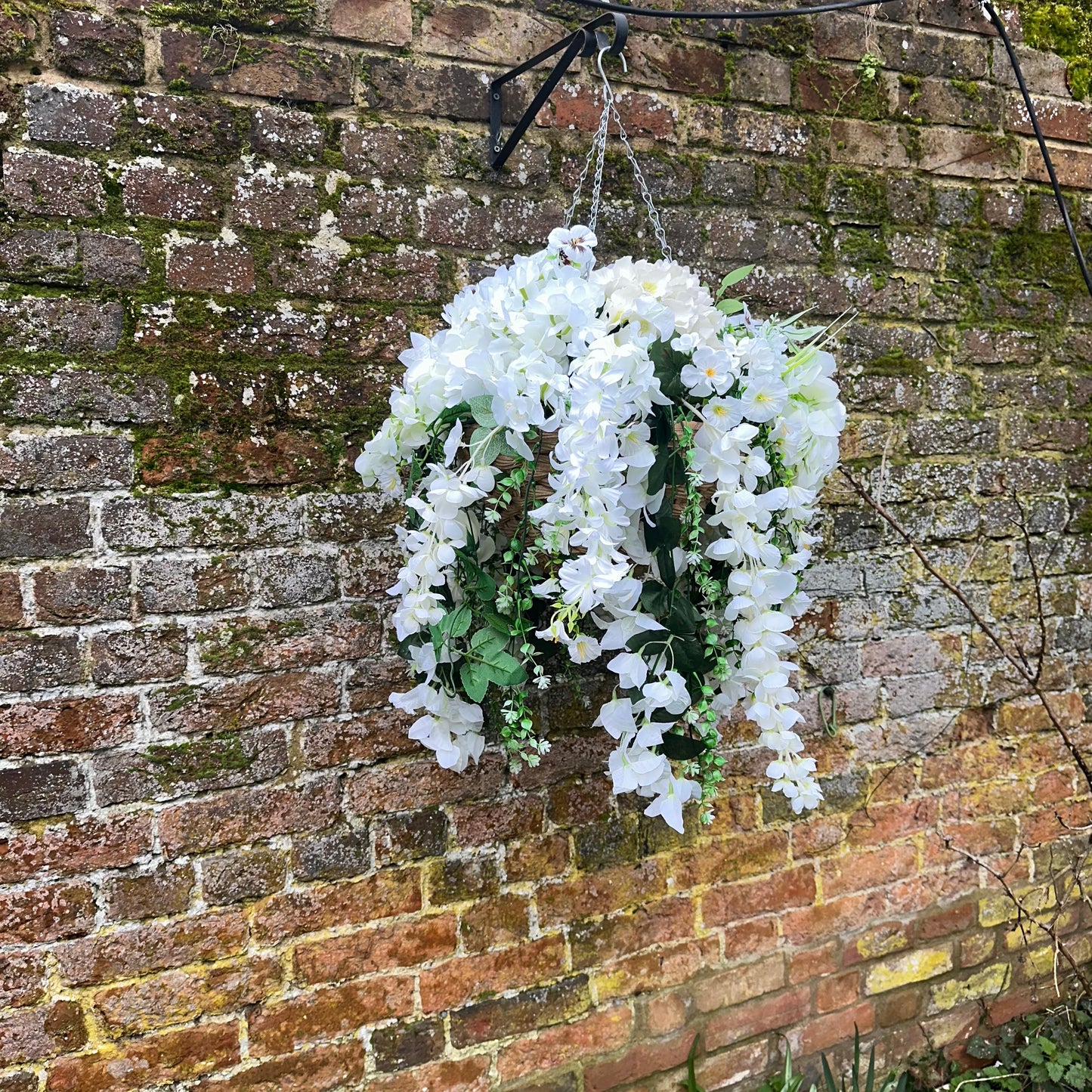 Deluxe white florals pair of hanging baskets