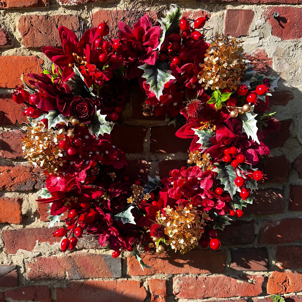 Carolina Seasonal Deep Red, Gold & Burgundy wreath