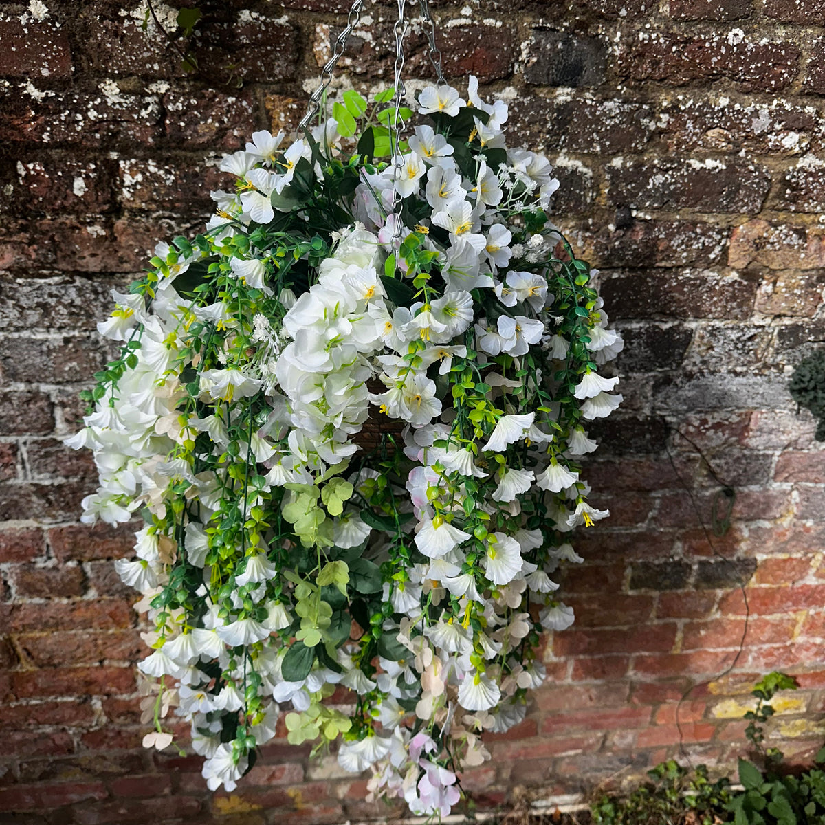“Fresh” white standard hanging basket