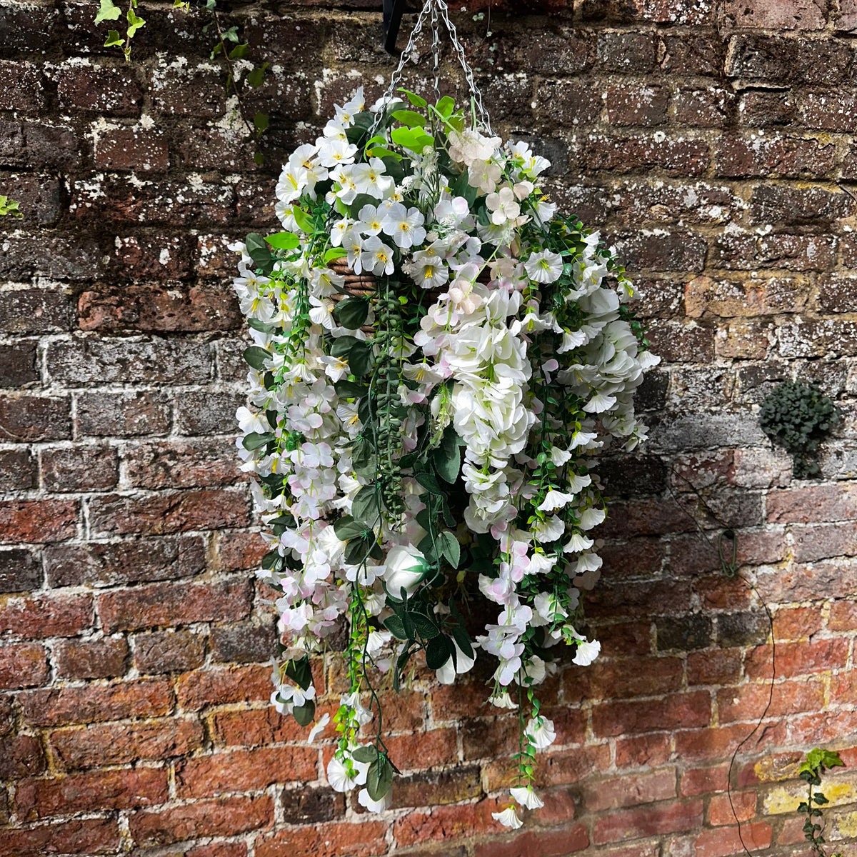 “Fresh” white standard hanging basket