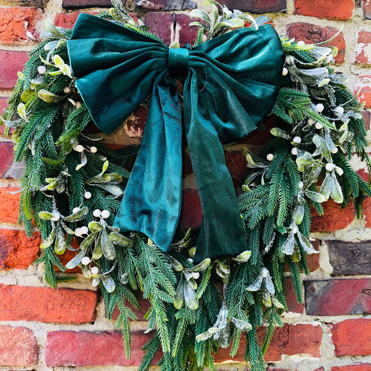 “Dana” heart shape 50cm wreath with Red & Green Luxury velvet Bows inc.