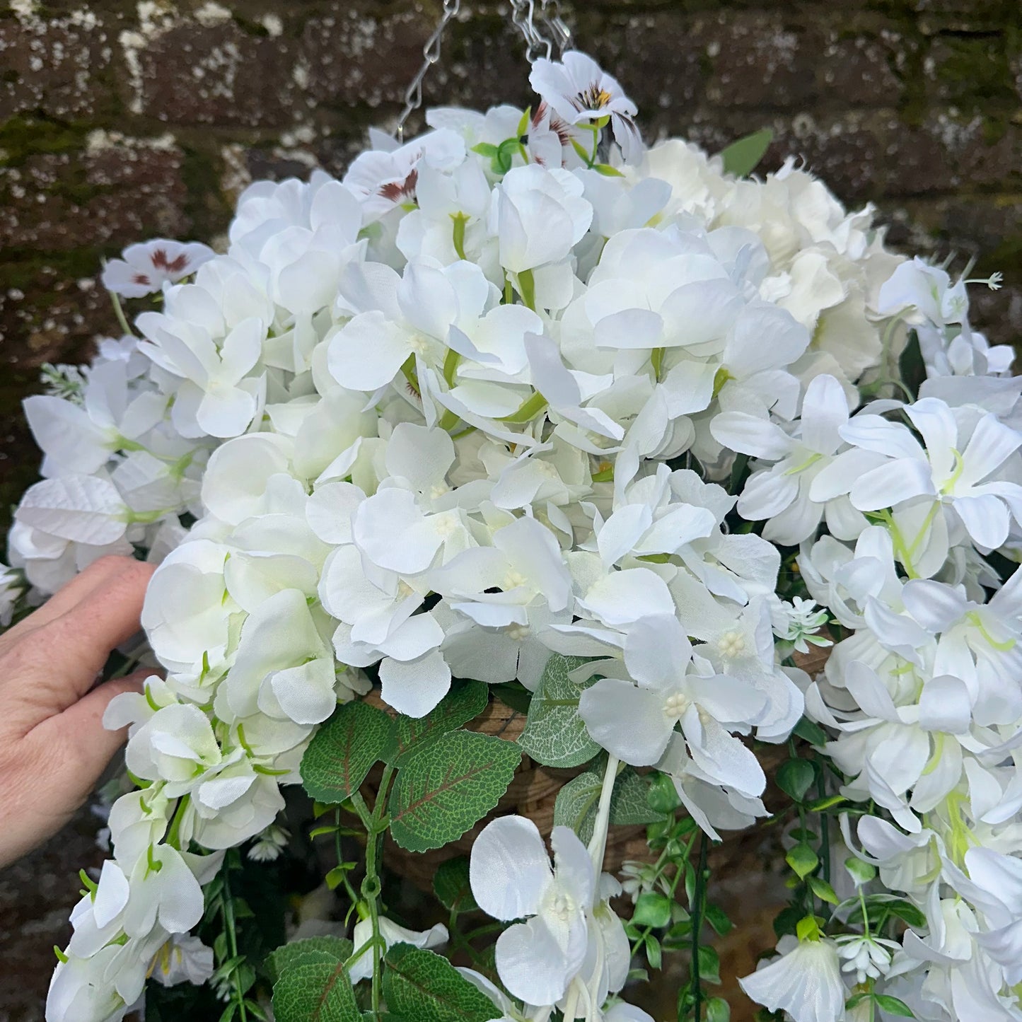 Deluxe white florals pair of hanging baskets