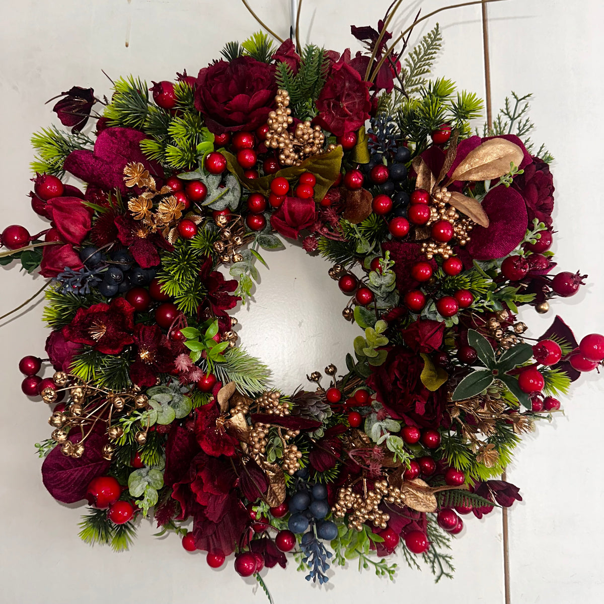 “Hermione” Wine, Burgundy & Gold deluxe Wreath