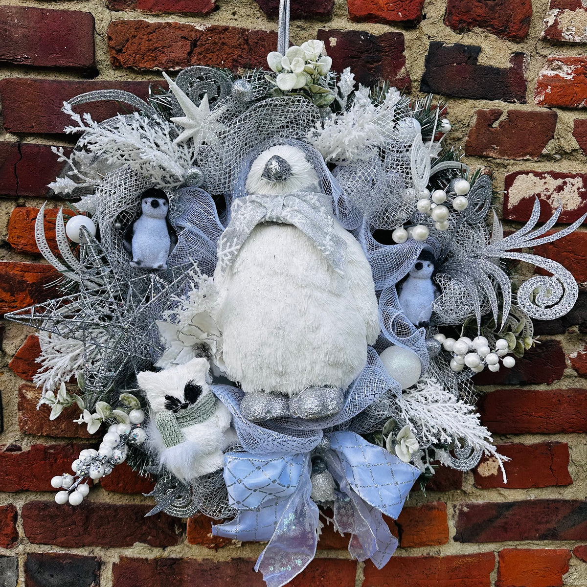 Peter the Penguin in a winter wonderland wreath