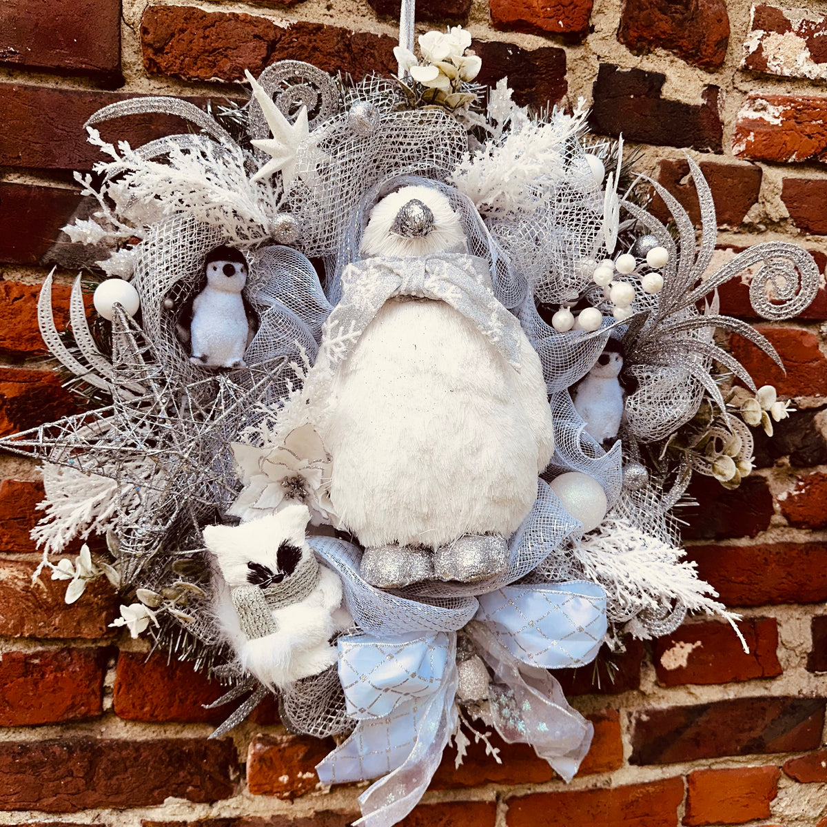 Peter the Penguin in a winter wonderland wreath