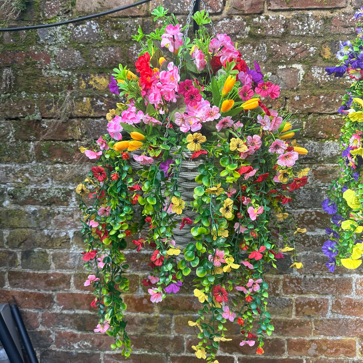Margery faux florals & foliage 14” hanging basket.