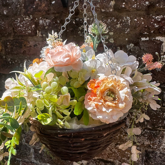 Petite peachy hanging basket