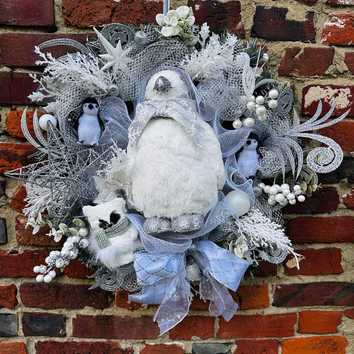 Peter the Penguin in a winter wonderland wreath