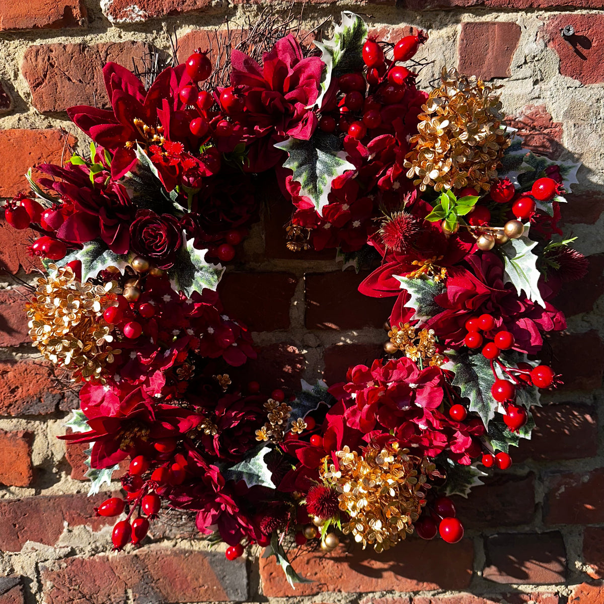 Carolina Seasonal Deep Red, Gold & Burgundy wreath
