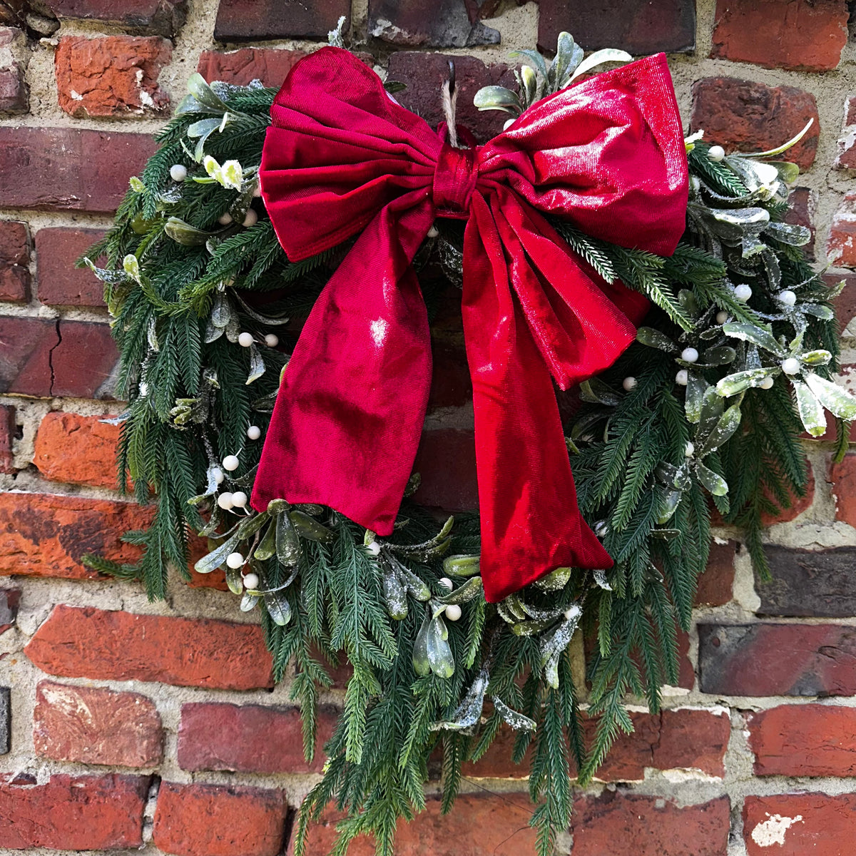“Dana” heart shape 50cm wreath with Red & Green Luxury velvet Bows inc.