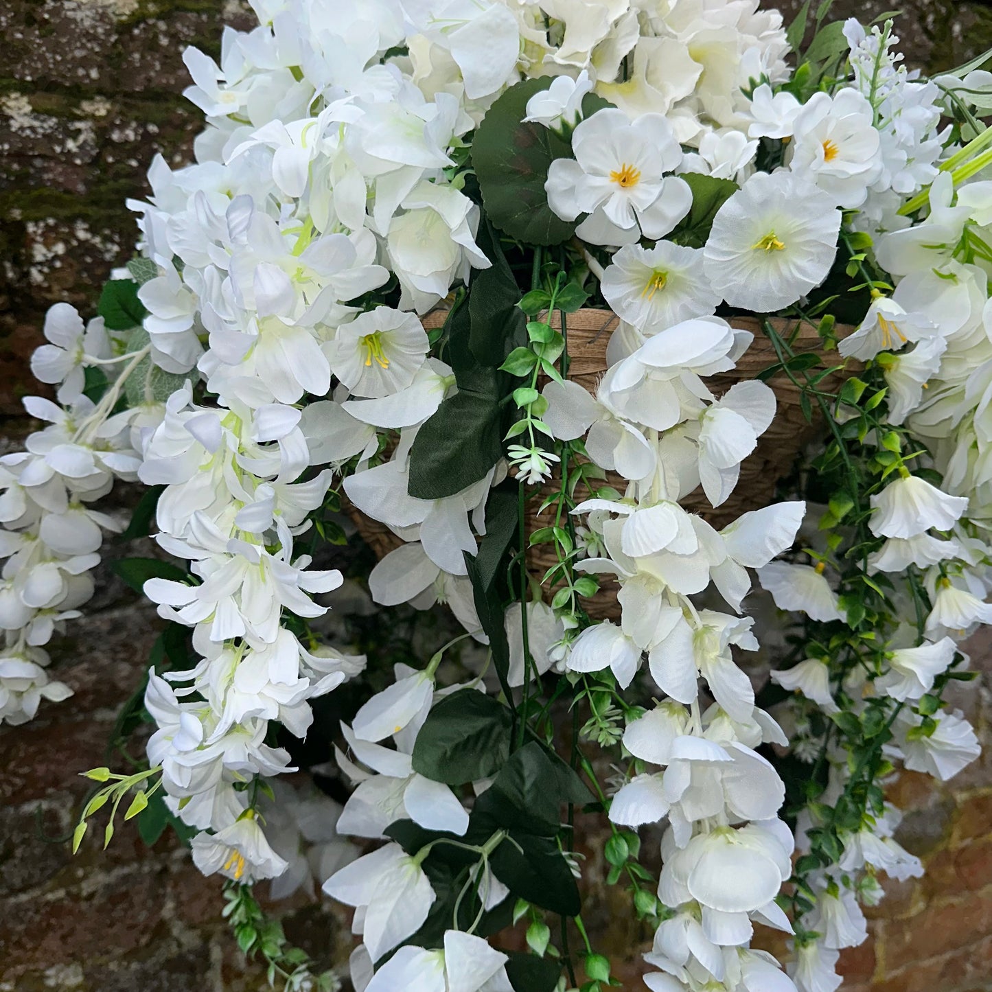 Deluxe white florals pair of hanging baskets
