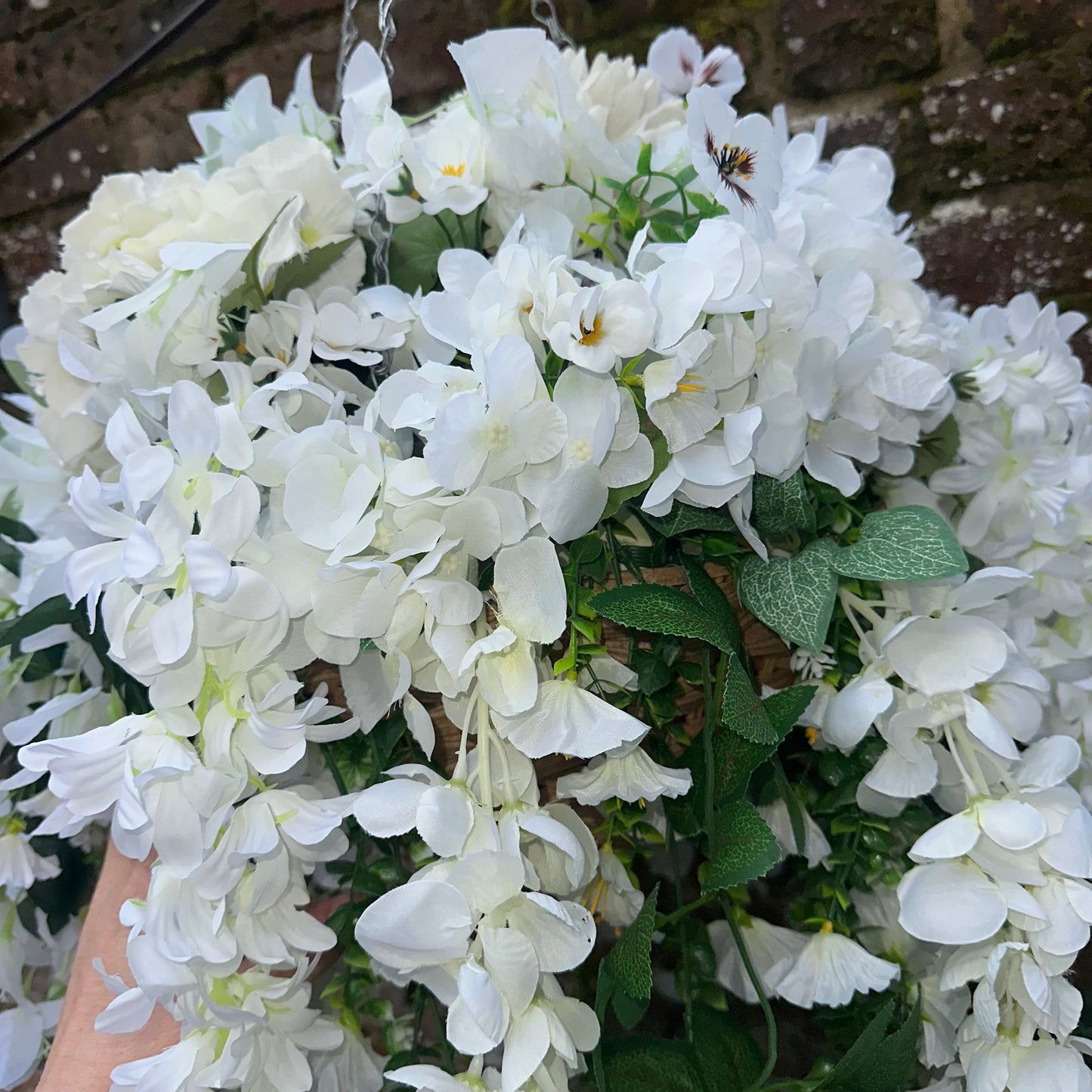 Deluxe white florals pair of hanging baskets