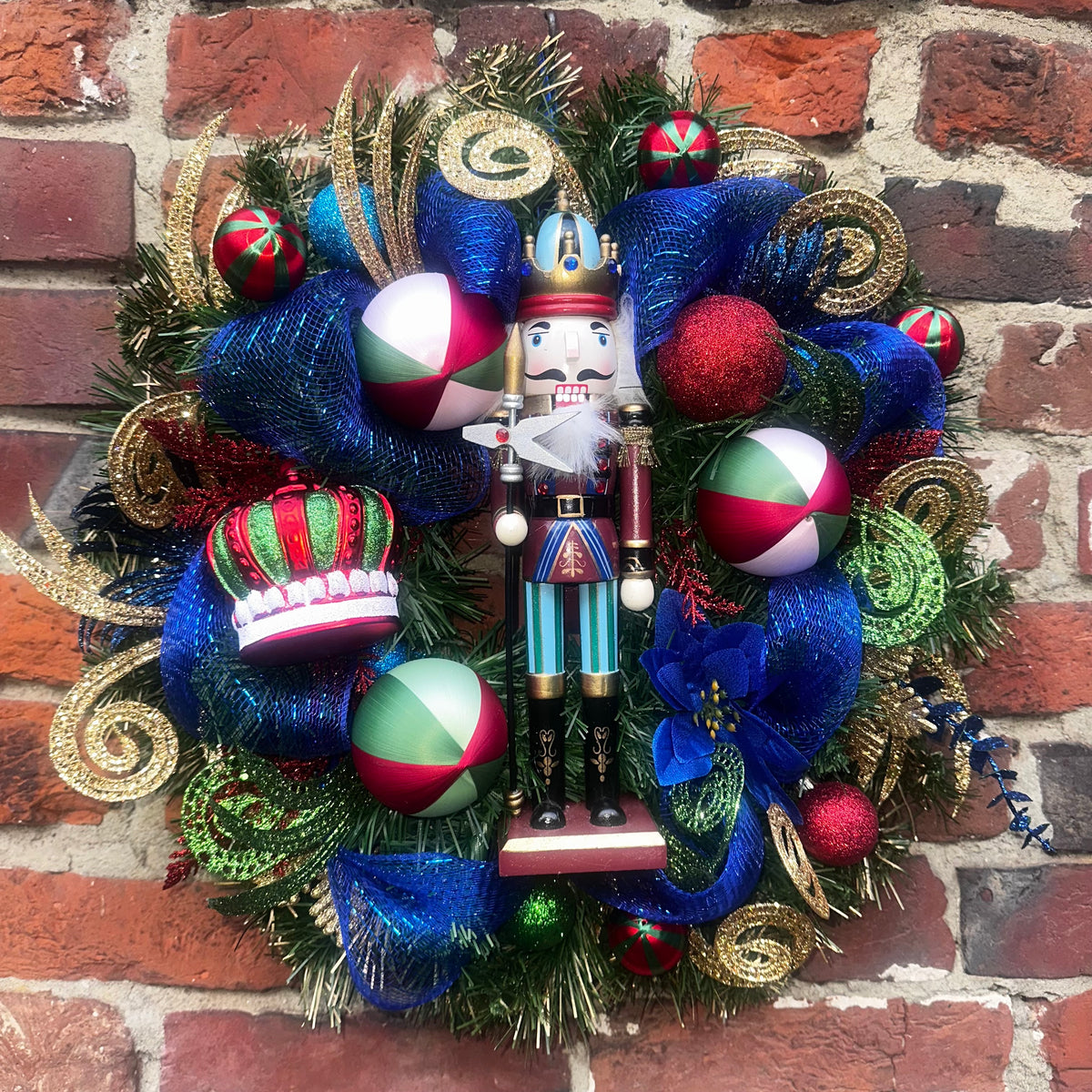 Gary the Nutcracker wreath,with Deep blue, golds, greens & reds