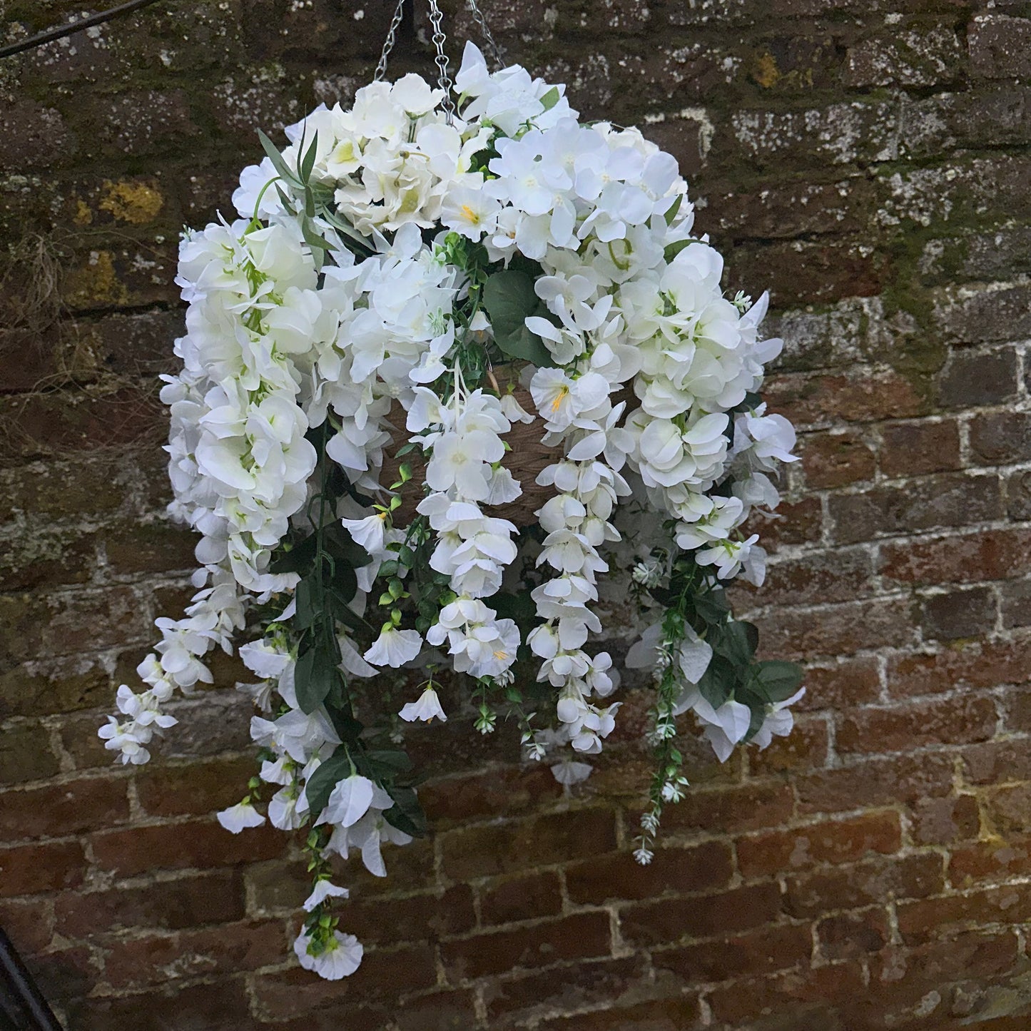 Deluxe white florals pair of hanging baskets