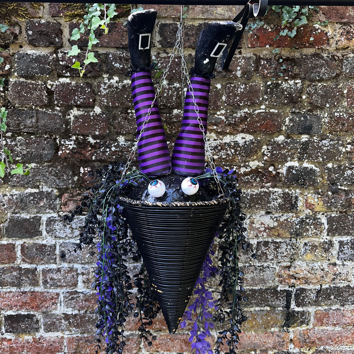 Witch Halloween hanging basket. Outside decor