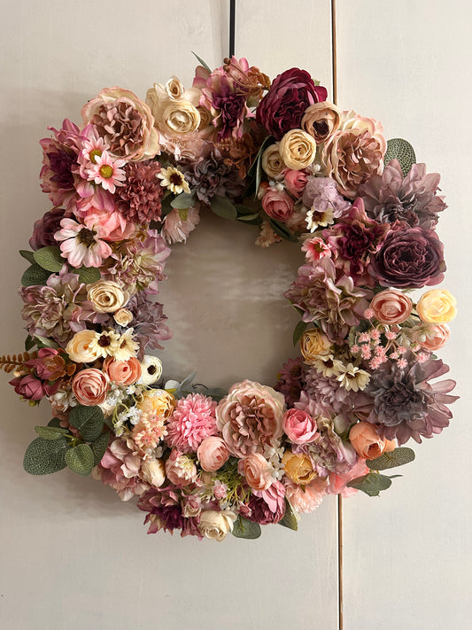 Jenna dusky pink floral wreath.