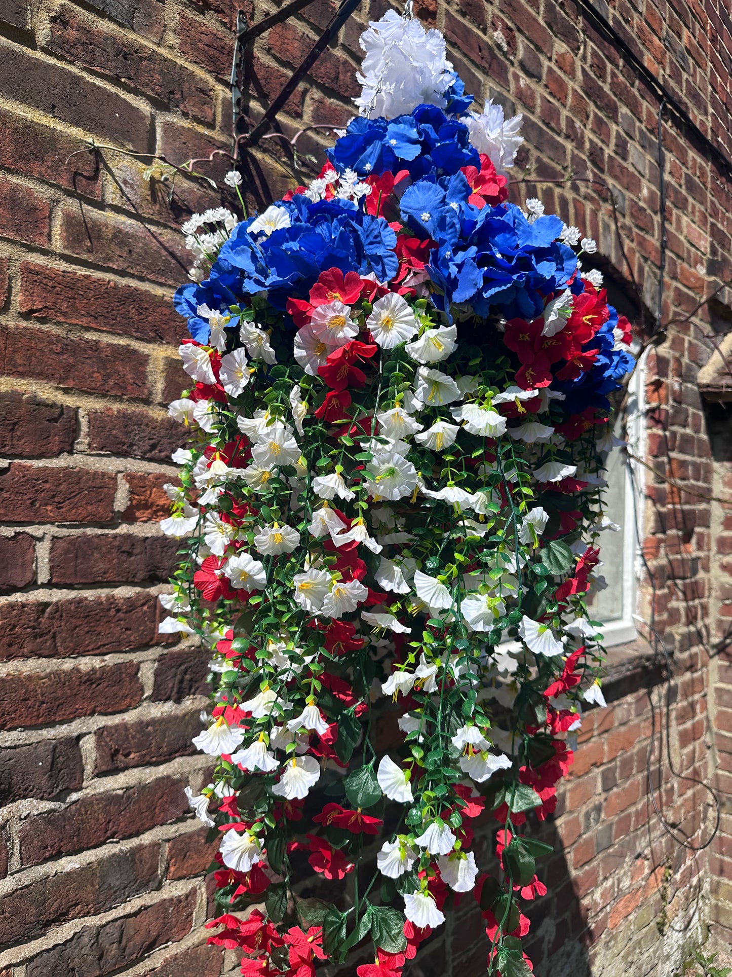 12” VE Day faux florals hanging basket