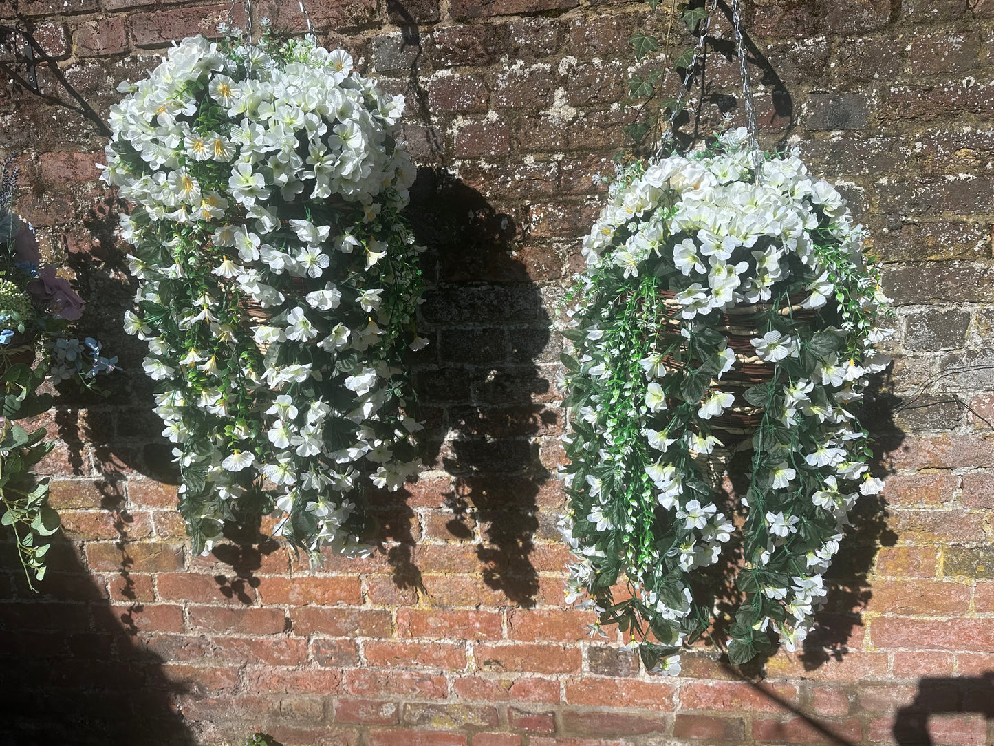 white standard hanging baskets