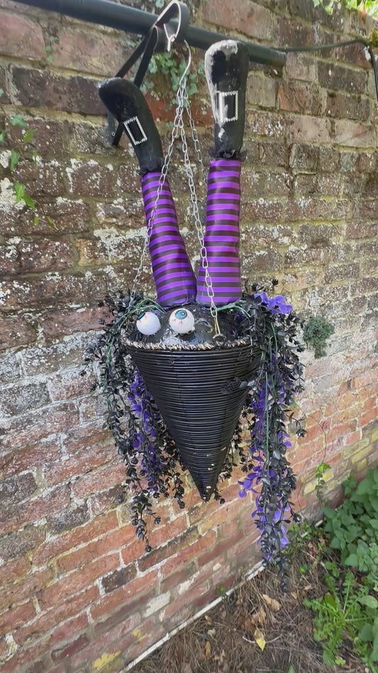 Witch Halloween hanging basket. Outside decor