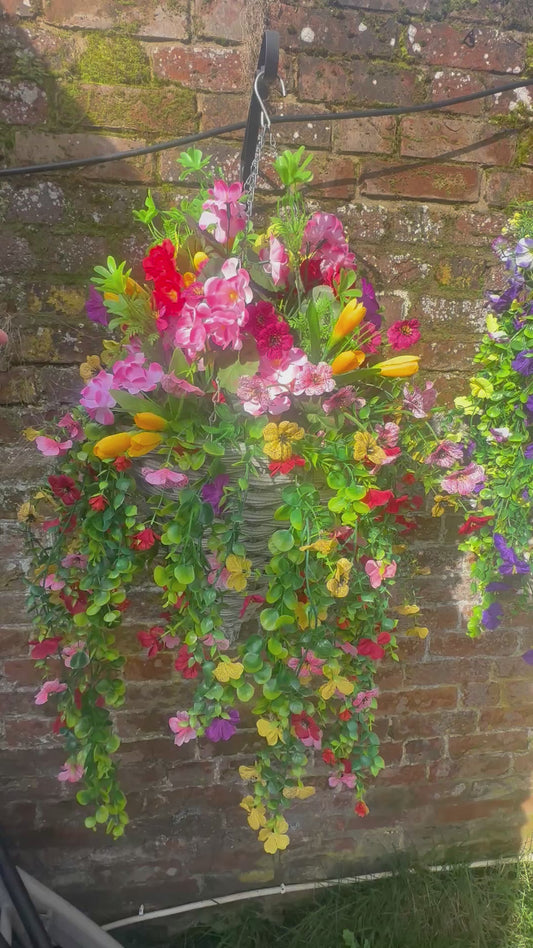 Margery faux florals & foliage 14” hanging basket.